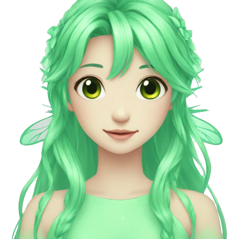 Gorgeous Beautiful Fairy-Anime-Green-Pastel-Girl with pretty hair aesthetic emoji