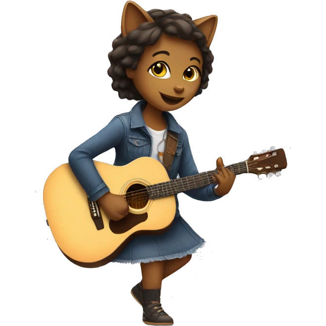 girl cat dancing and playing acoustic guitar emoji