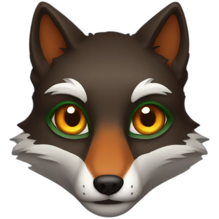 a small dark brown fox with orange eyes with a dark green hood emoji
