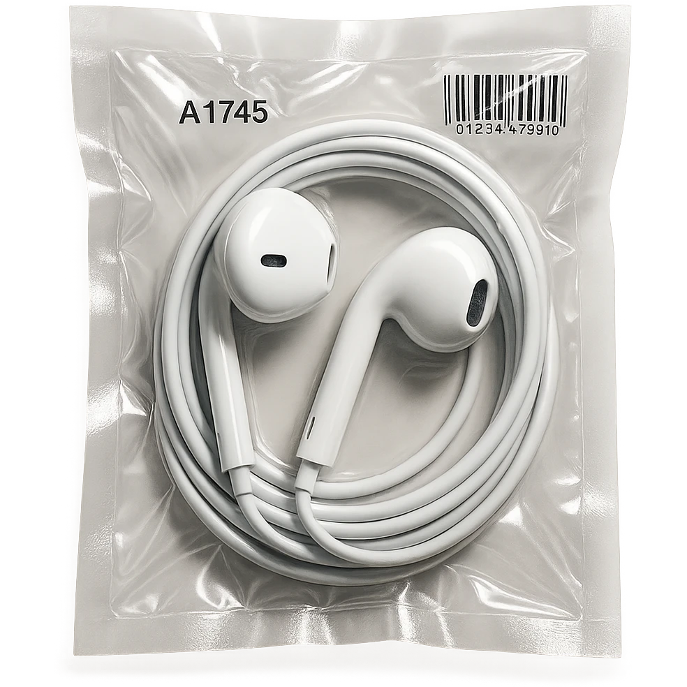 white EarPods arranged in a spiral, glossy emoji