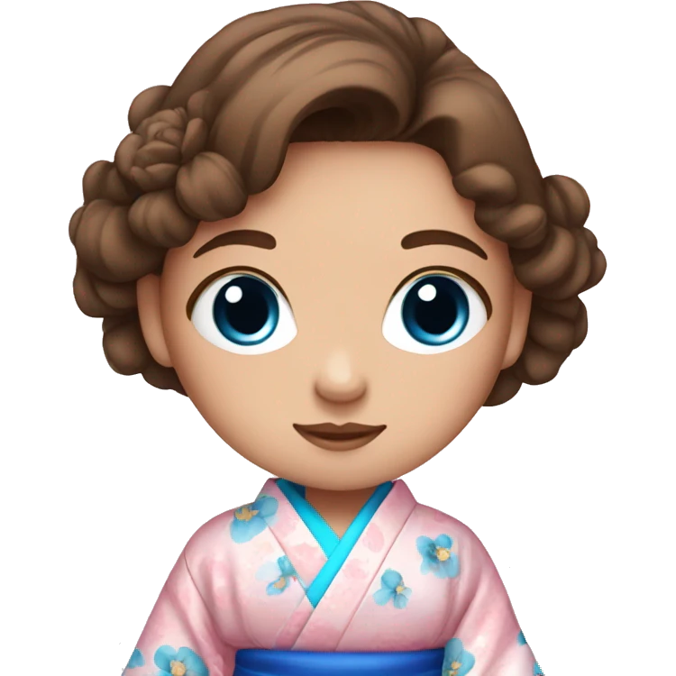 cute girl with blue eyes and brown hair in pink flower kimono emoji