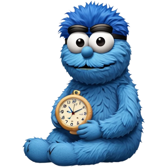 Cookie Monster is looking on his wristwatch impatiently, waiting to eat cookies emoji