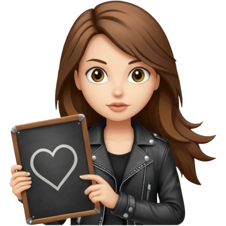 A fair skin rocker chick with long brown hair holding a large blank sign emoji