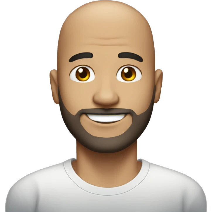 bald man, slight stubble on beard and head, smiley emoji