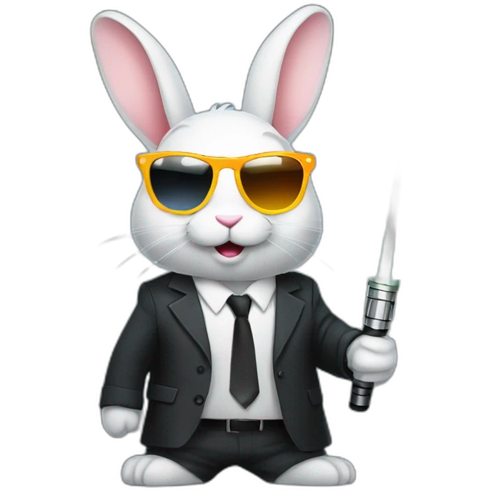 Rabbit with suit and sunglasses and  lightsaber light on emoji