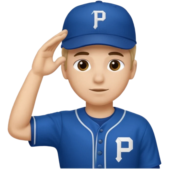 Baseball player, hand to head salute, hat with P, blue uniform emoji