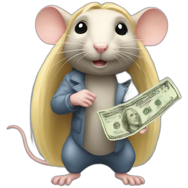 Rat standing up with long blond hair holding money emoji