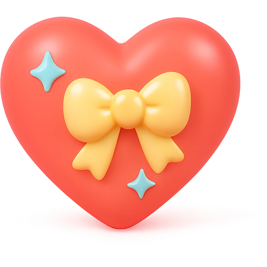 tiny red heart with a bow, pastel red enamel, sparkling gems, soft glowing effect emoji