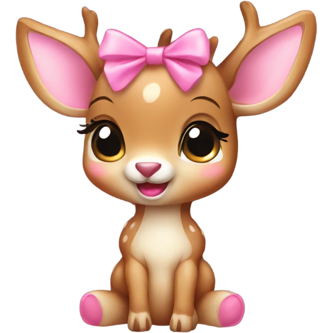 happy baby deer blushing with pink bow emoji