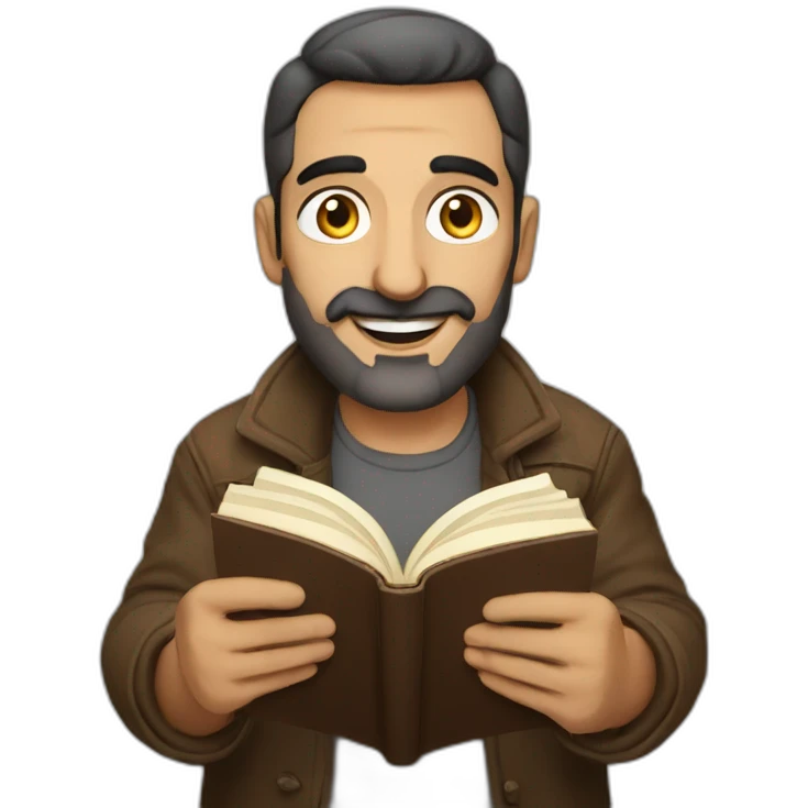 Armenian men reading interesting book and looking at camera and smiling  emoji