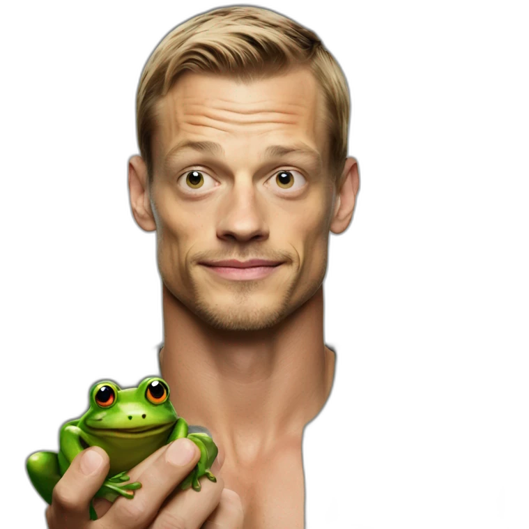 Joel Kinnaman holding a frog emoji