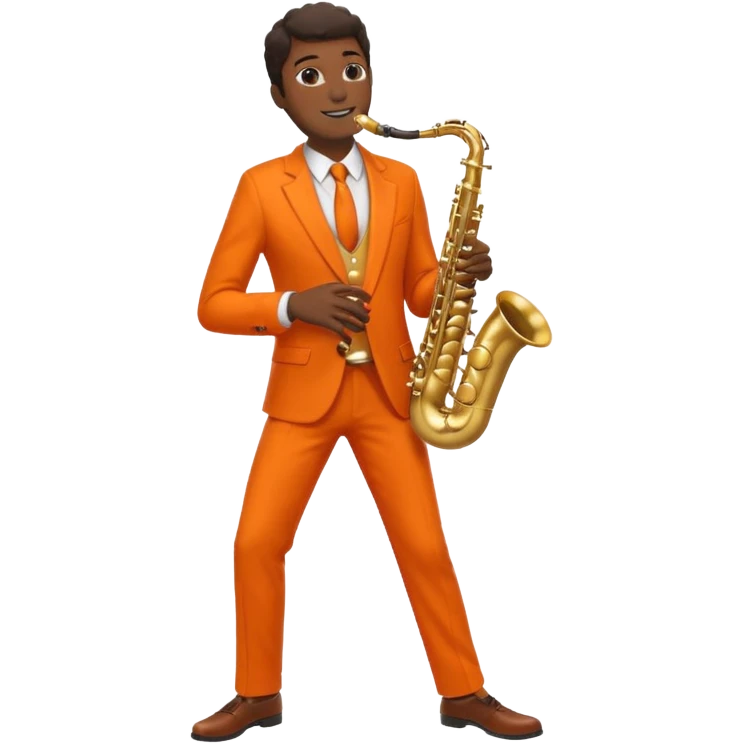 black man playing saxophone in orange suit full body emoji