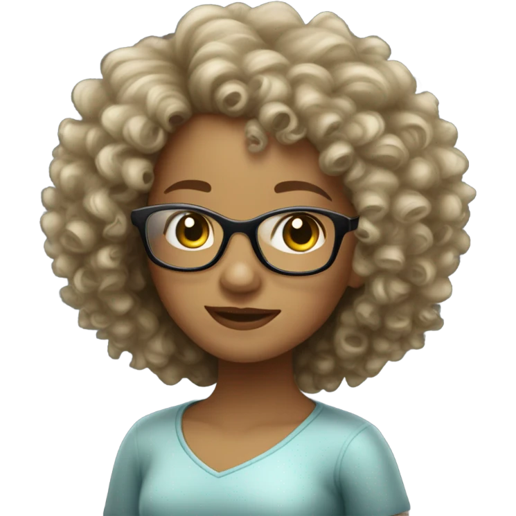 Curly haired  light skin girl whit clear glasses emoji