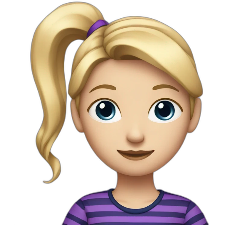 girl with one blonde ponytail and a purple and white striped shirt and a dark blue flair pants emoji