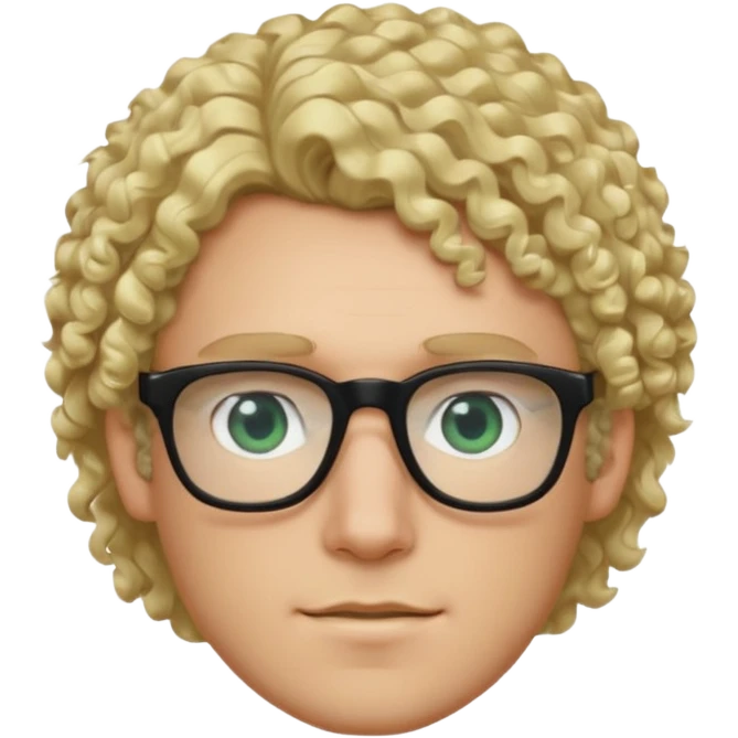 white guy with curly blonde hair and light blue ish green eyes with black glasses  emoji