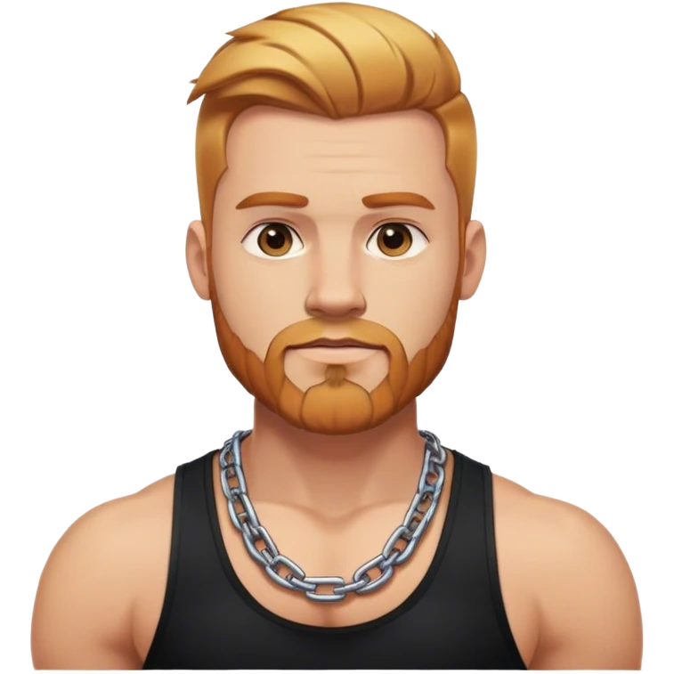 Buff man selfie with thick chain link necklace and reddish blonde hair and beard with shaved sides of head and blond highlights on top in black tank top emoji