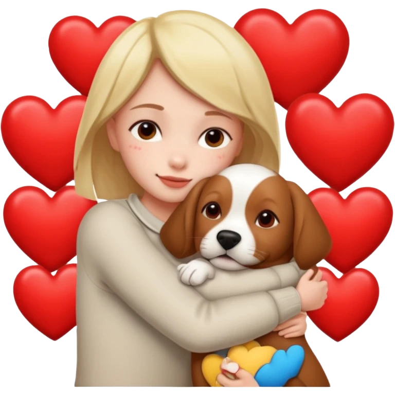 a person hugging a dog with hearts emoji