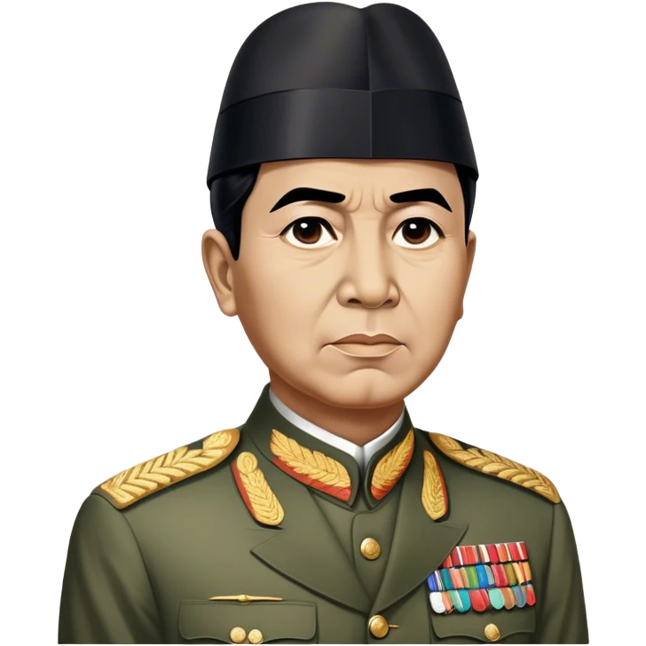 ​Cinematic Realistic Portrait of Sukarno, depicted in a lifelike, realistic style based on his iconic portrait, showcasing his thoughtful, charismatic expression in period attire, rendered with detailed textures and warm, evocative lighting that captures his pioneering spirit and national pride, emoji