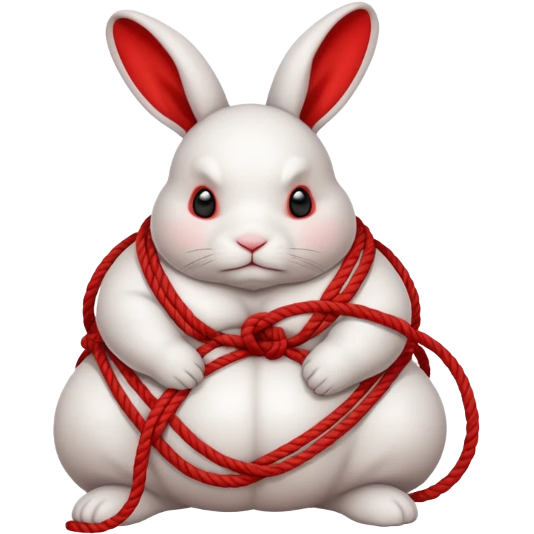 White realistic fat bunny with lots of thick red shibari ropes tightly wrapped around emoji