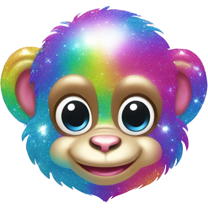 Lisa frank sparkly rainbow baby monkey with heart emoji