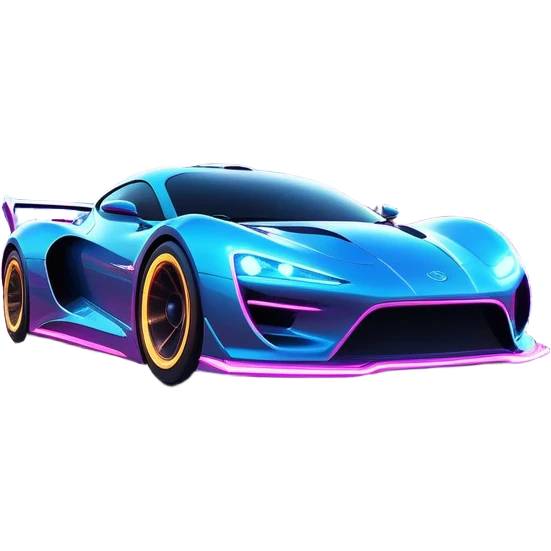 An icon showing a sleek car speeding through a neon-lit cityscape, inspired by Need for Speed. The design features dynamic motion lines, glowing tires, and a vibrant city backdrop with skyscrapers and lights. The rush of high-speed racing is highlighted. Transparent background. emoji