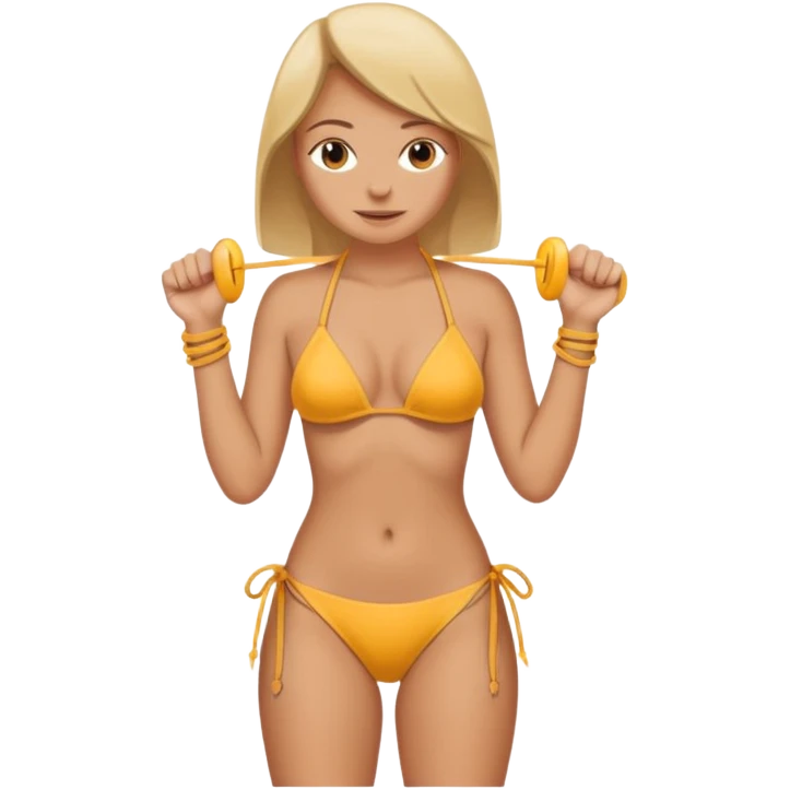 hand lifting bikini string off thigh to show tan line underneath emoji