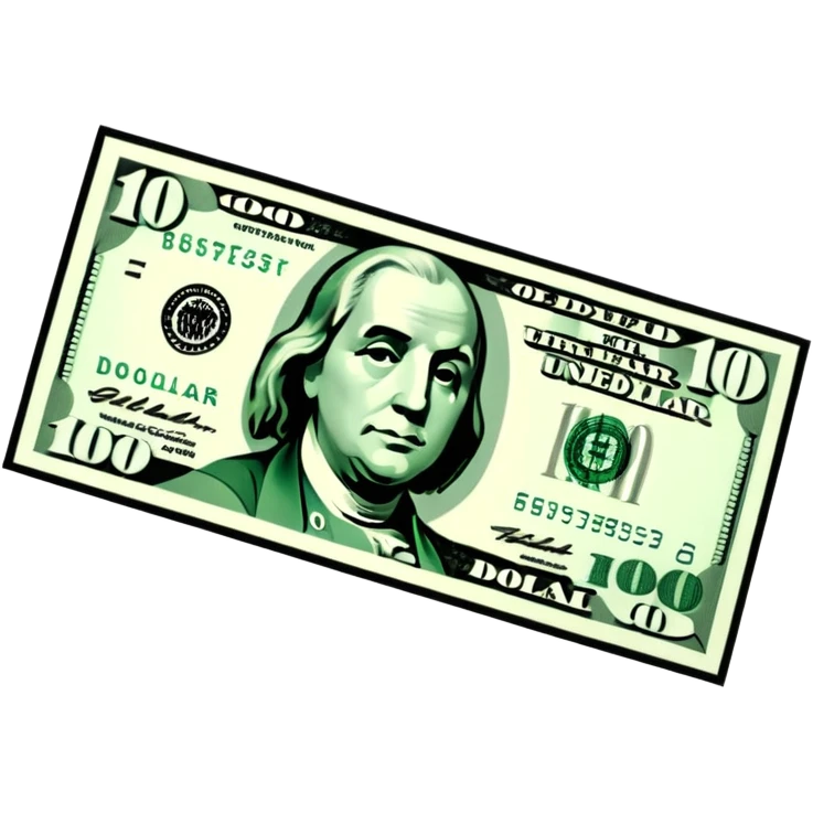 3D realistic US 100 dollar bill sticker, slight perspective, centered, clean cutout, transparent background, no text, no watermark emoji