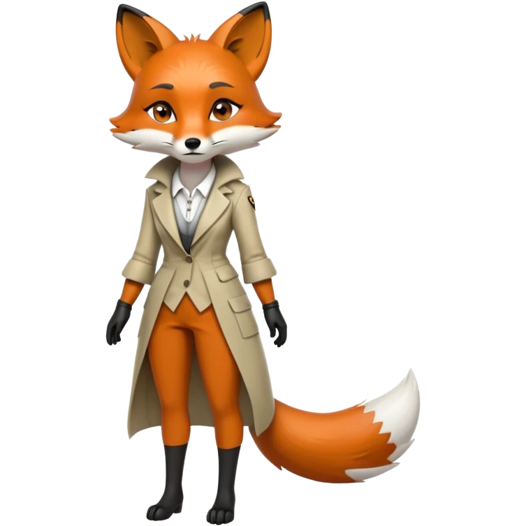 extremely sad crying anthropomorphised female fox in stylish outfit, no sunglasses, looking to the left, poor posture, full-body view emoji