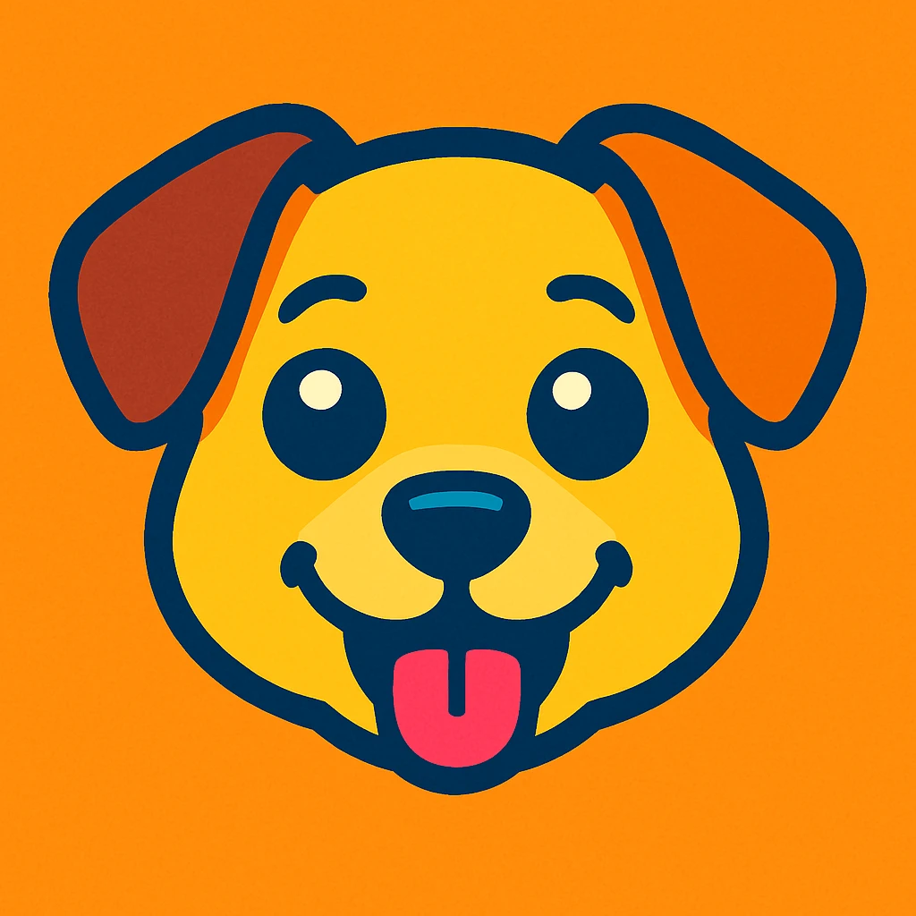 emoji of a dog resembling the photo, cartoon style, bright colors, friendly expression emoji