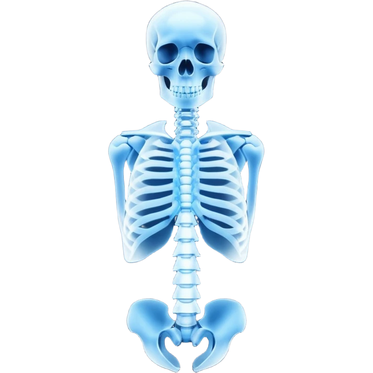 3D render of Spine X-Ray, X-Ray imaging aesthetic, translucent materials showing internal structure, vertebrae column in classic deep blue x-ray style, medical scan style, emoji style, isolated on white background --v 6.0. emoji