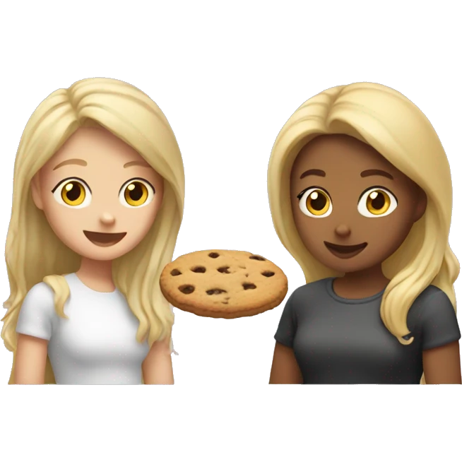 1 blonde girl and 1 brown girl eating cookies emoji