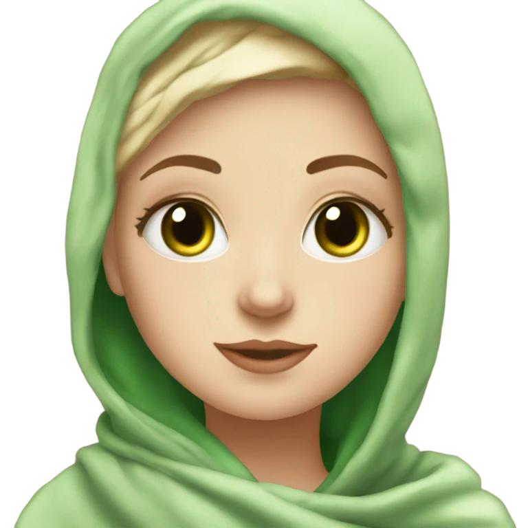 White Girl with green eyes drinking tea with blanket on emoji