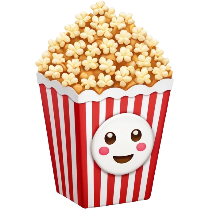 minimalist sweet popcorn emoji style, red and white popcorn box, caramel popcorn emoji