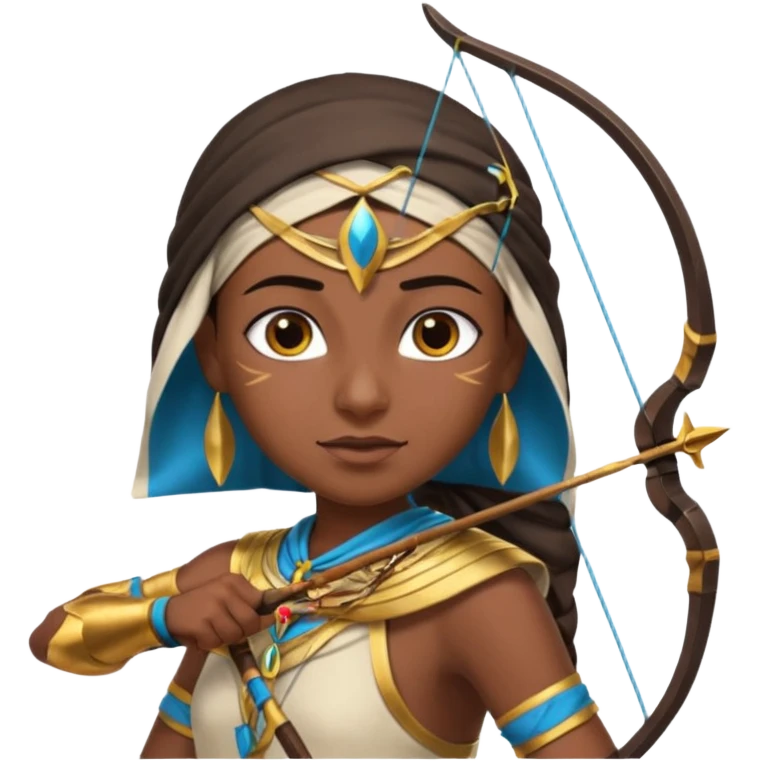 Emoji portrait of an Egyptian archer. Headcloth, bow and arrow, focused expression. emoji