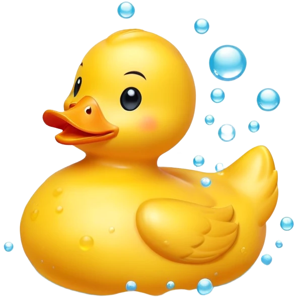 cute rubber duck toy in bath with bubbles emoji