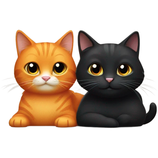 One orange cat and one black cat being happy emoji