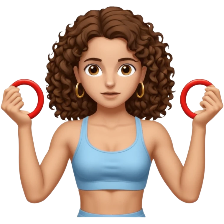 full body, very beautiful italian girl, dark brown eyes, looking like Emma Watson, with curly and big volume very bright brown hair, and a golden piercing ring in nose on left side, doing pull up, muscled

 emoji