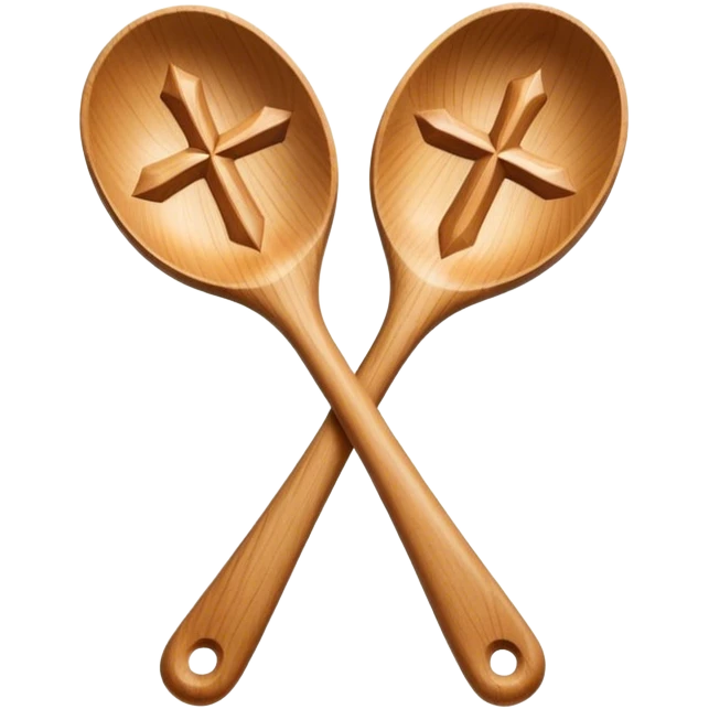 Two wooden spoons hitting each other with their flat sides, creating a cross-like shape with their handles, forming an intricate and striking visual emoji