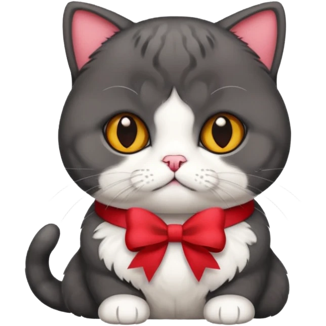 black scottish fold cat with white chest and a bow emoji
