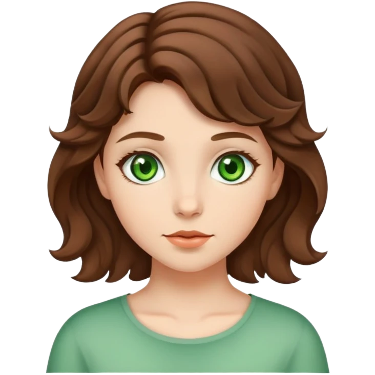 girl with fair skin, brown short wavy hair and green eyes emoji