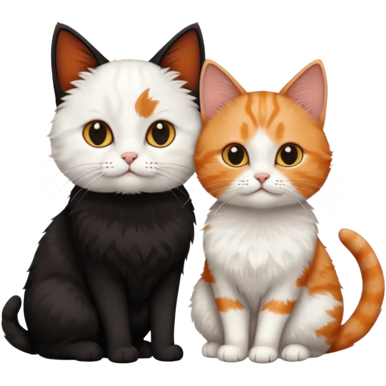 white cat and a black smaller cat and ginger short hair  emoji