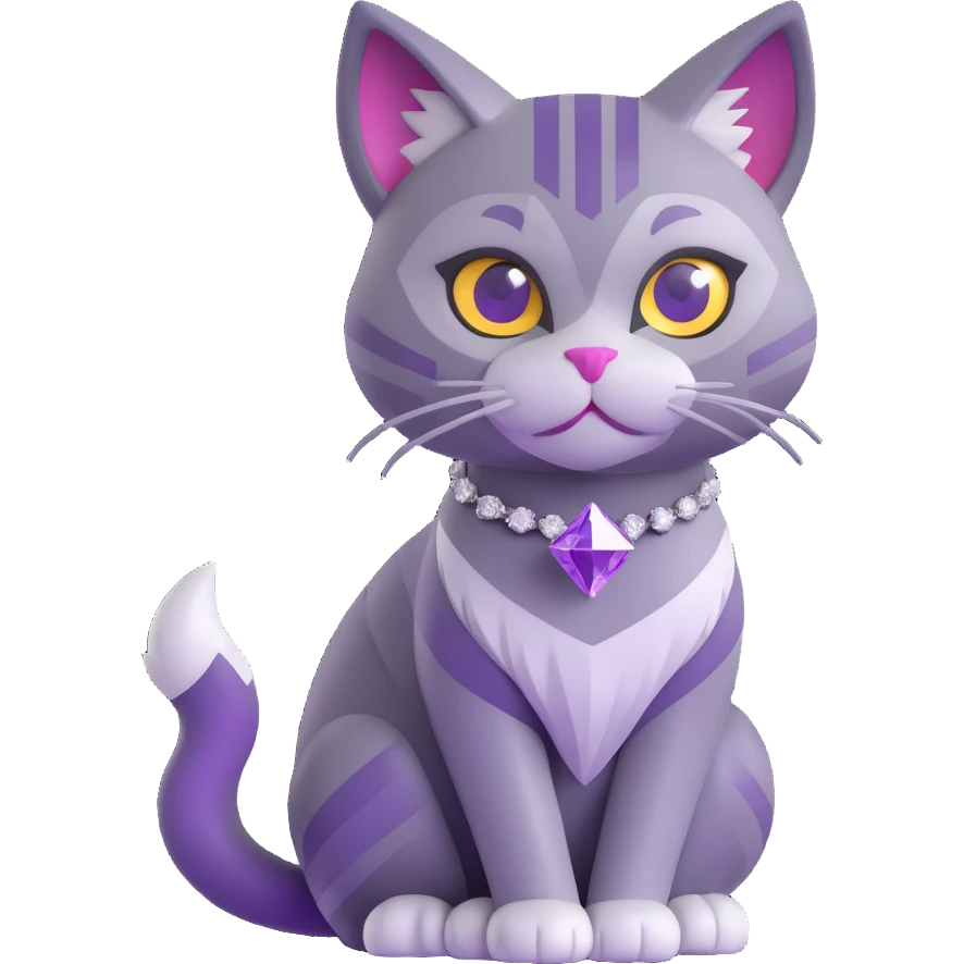 sleek and angular cat inspired by the Ethereum logo, gray and purple tones, with a diamond-shaped tail emoji