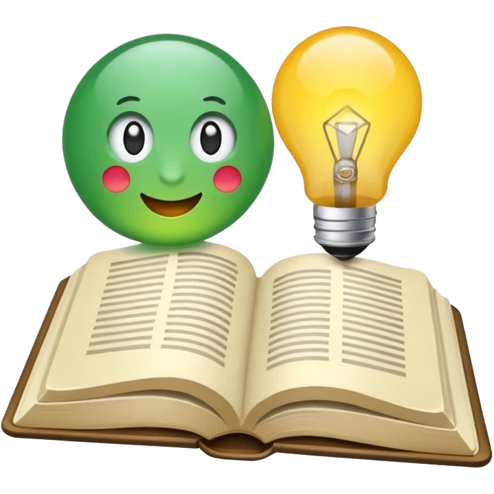 ein buch bzw lernmaterial und obendrüber eine leuchtende glühbirne emoji