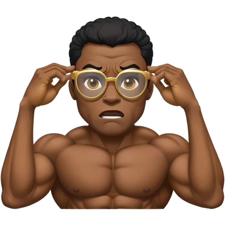 black bodybuilder with gold glasses frustrated pulling hair emoji