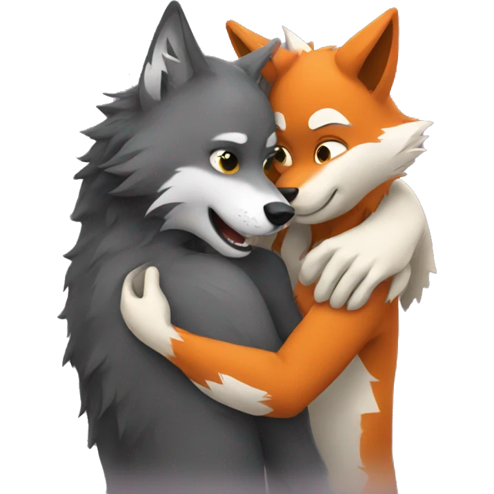 Hugging wolf and fox emoji