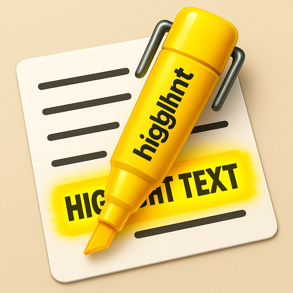 Make the highlighter effect bold and clear, with vivid highlighted text and a dynamic, visually appealing look in the style of apple style emojis. emoji