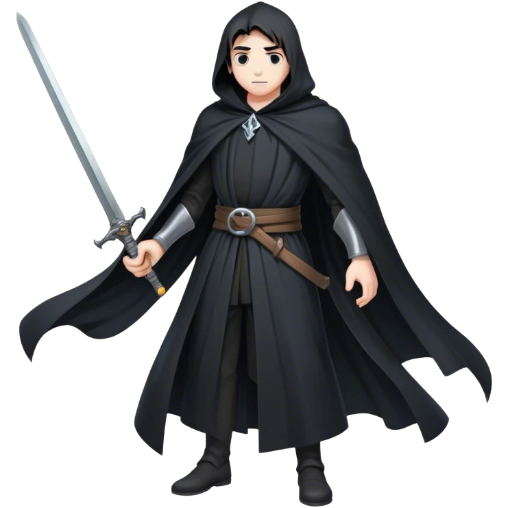 A lone swordsman in a flowing black cloak,  emoji