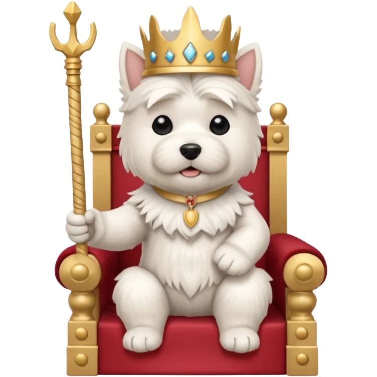 a cute west highland terrier sitting on a throne holding a scepter  emoji