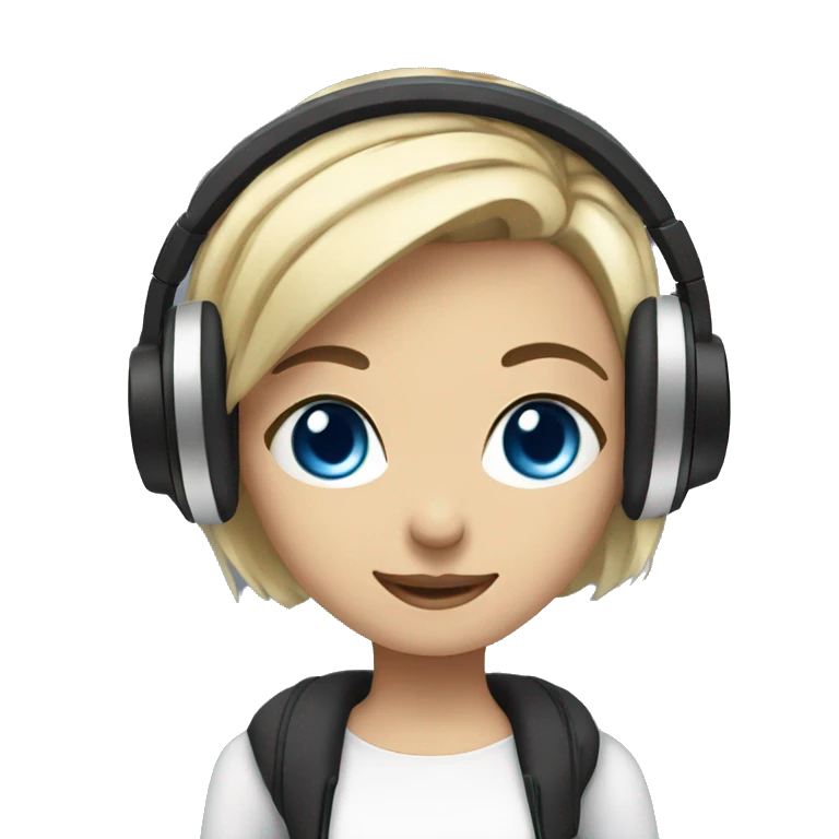 Anastasiia with blue eyes with headphones emoji