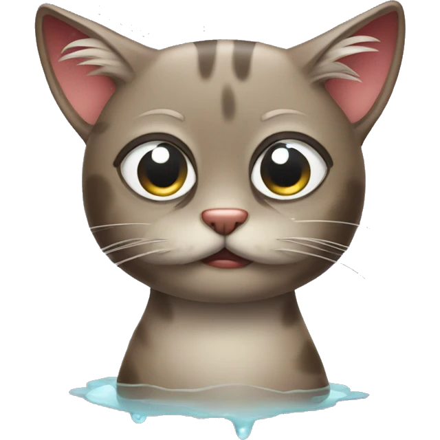 Funny wet cat looking sad emoji